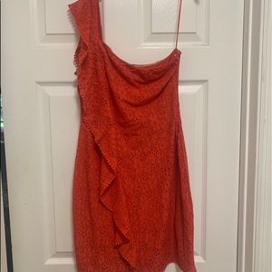 Lace Mini Dress Ruffle One Shoulder Sleeveless NWT